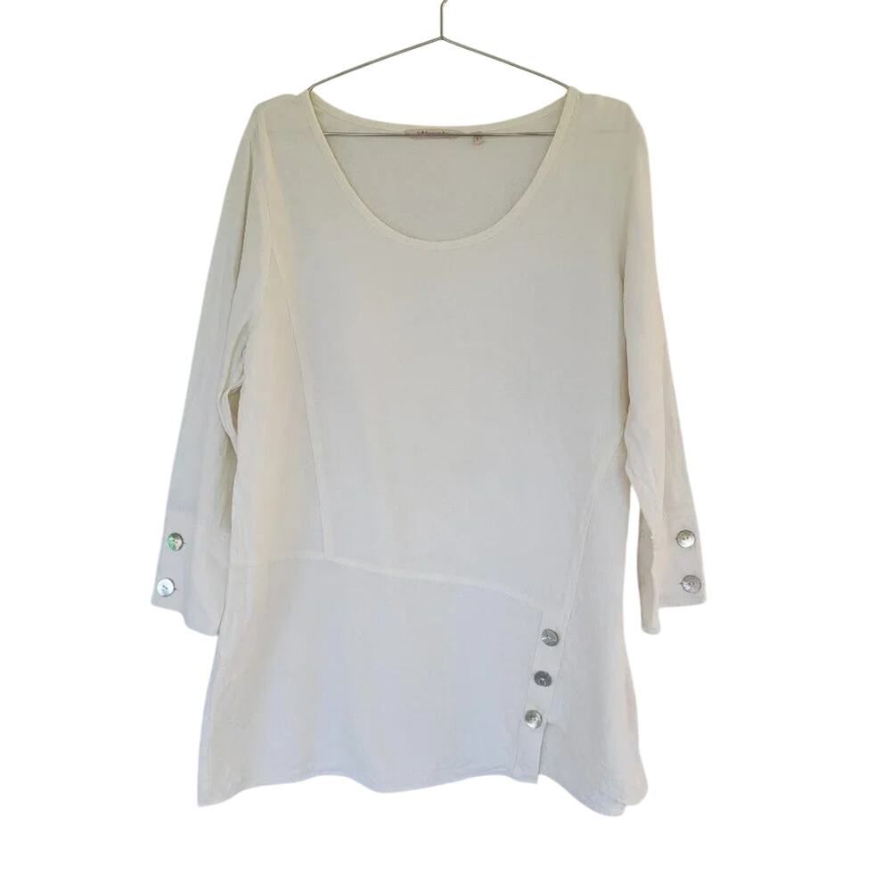 Soft Surroundings Gauze Artisan Tunic Top Pullover Ivory Cotton Womens Size L